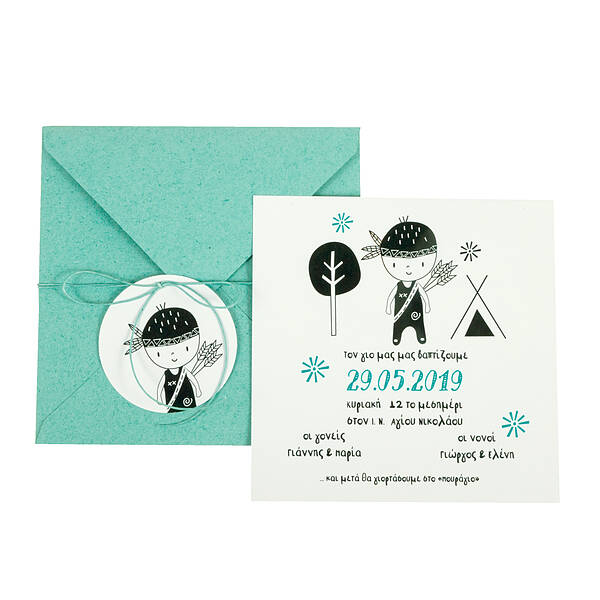 Little Native American with Teepee · Set CCY: Pointed-flap envelope with round tag