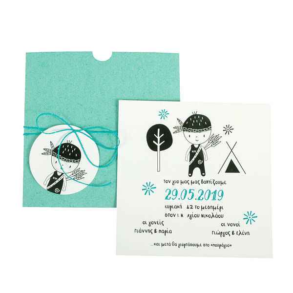 Little Native American with Teepee · Set GCY: Sleeve envelope with round tag