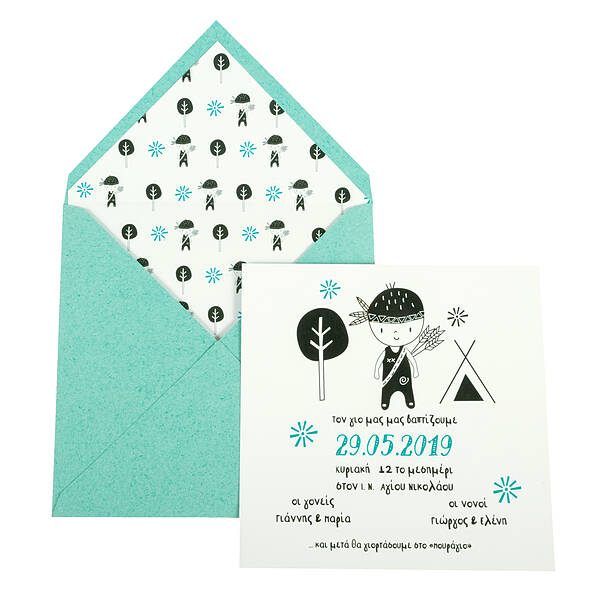 Little Native American with Teepee · Set I: Lined pointed-flap envelope