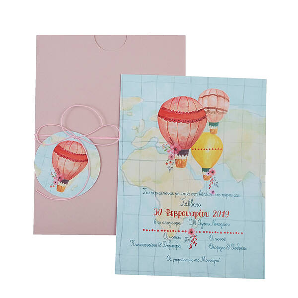 Hot Air Balloons on a Map · Set GCY: Sleeve envelope with round tag