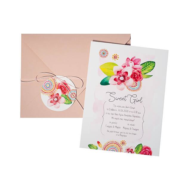 Pink flowers and mandalas · Set C: Pointed-flap envelope with decoration