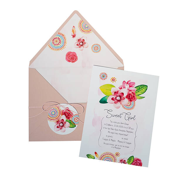 Pink flowers and mandalas · Set O: Lined envelope with decoration