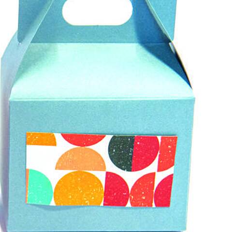 Μικρό lunch box σιελ 250 gr με εκτυπωμένο αυτοκόλλητο, 12 × 9 × 8 cm